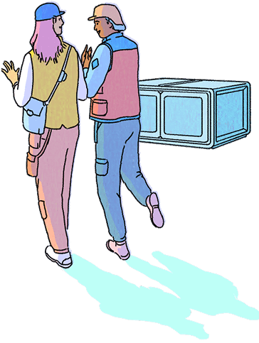 Two humans walking and talking