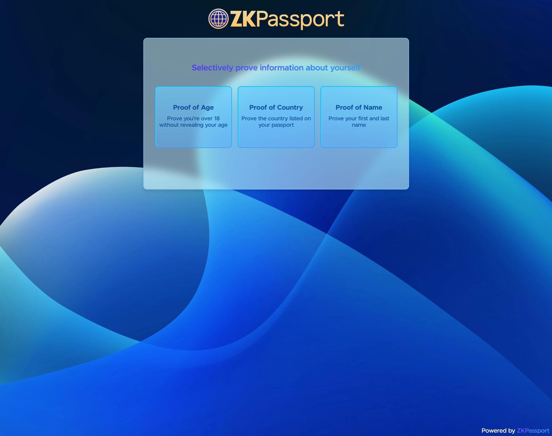 Screenshot 1 of ZK Passport showing the application interface