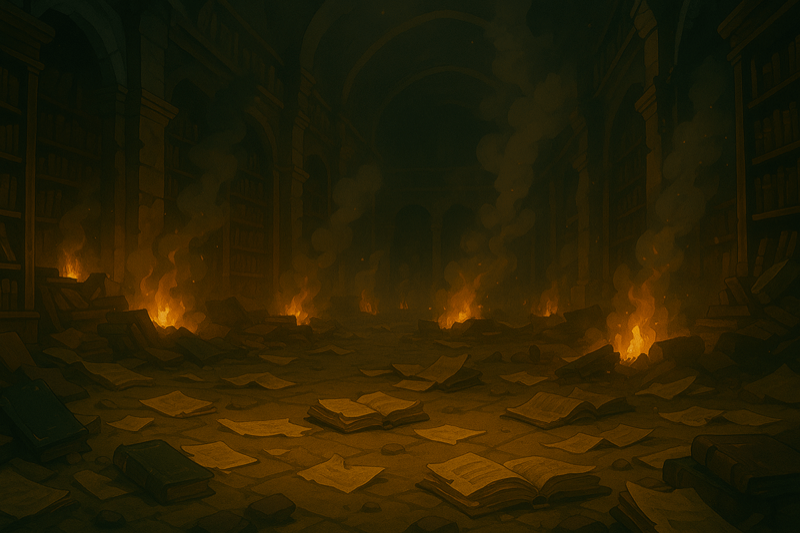Illustration of books burning