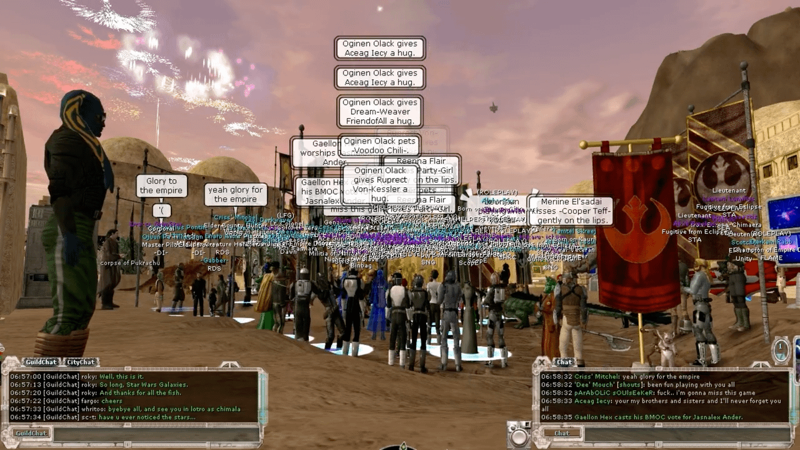 Screenshot of the game landscape and community during the Star Wars Galaxies game shut down in-game event