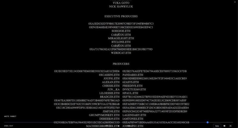 Screenshot of the film credits on the White Rabbit anime series